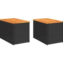 Lot de 2 tables d’appoint de jardin en résine tressée et bois