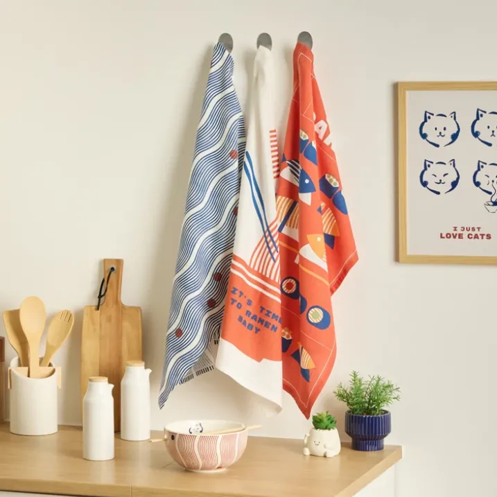 Lot de 3 torchons de cuisine en coton imprimé