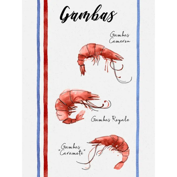 Lot de 3 torchons en coton lavé fruits de mer