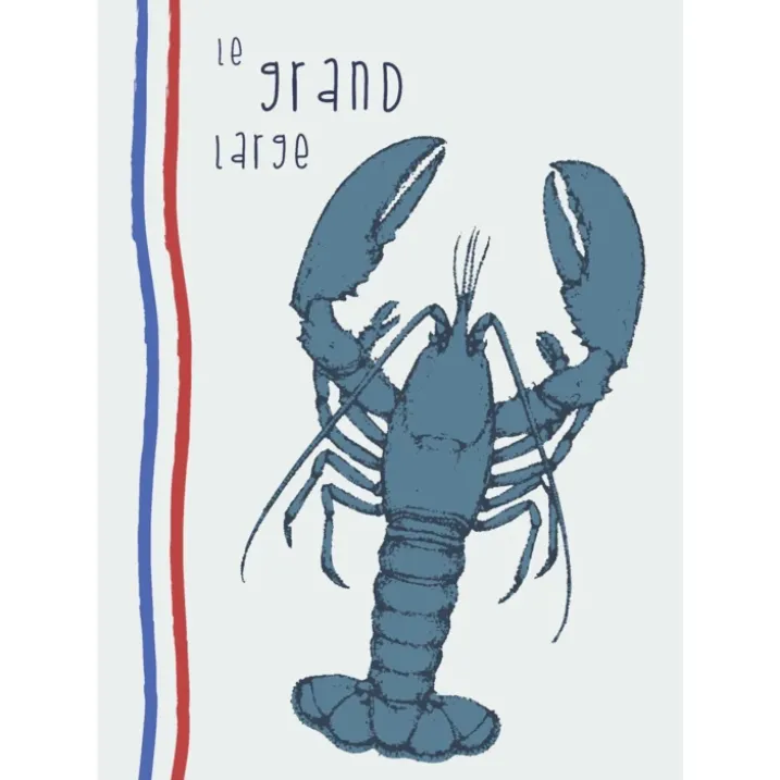 Lot de 3 torchons illustrations marines en coton lavé