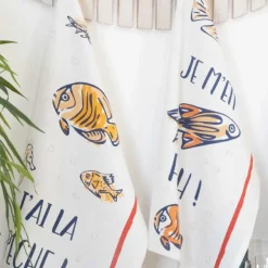 Lot de 3 torchons message poissons en coton