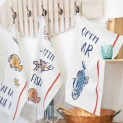Lot de 3 torchons message poissons en coton