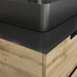 Meuble de salle bains avec vasque et miroir au style authentique