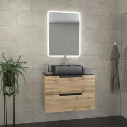 Meuble de salle bains avec vasque et miroir au style authentique