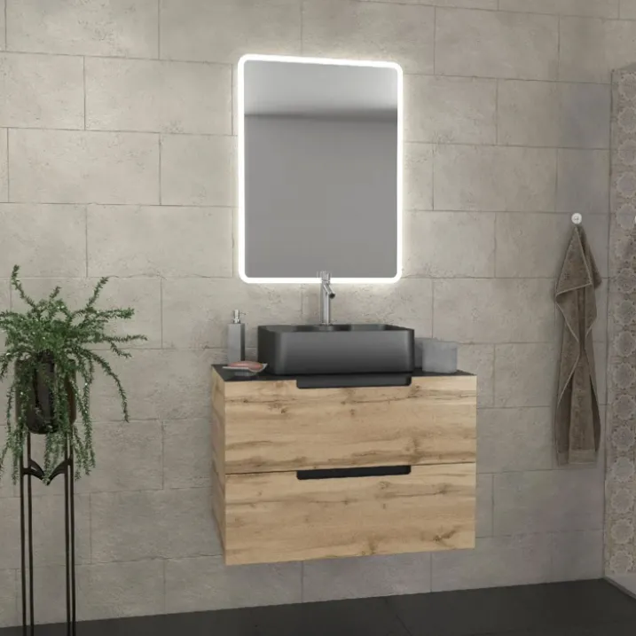 Meuble de salle bains avec vasque et miroir au style authentique