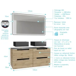 Meuble de salle de bain avec 2 vasques et miroir à leds