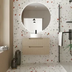Meuble de salle de bain ondulé à suspendre avec vasque à poser