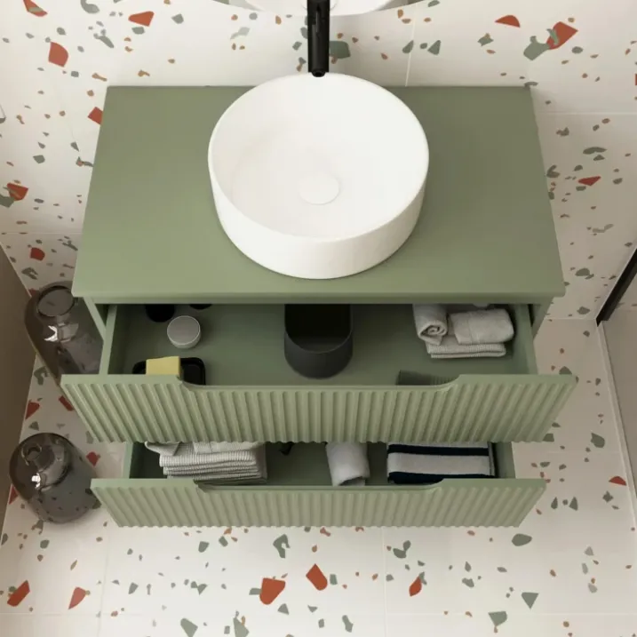 Meuble de salle de bain ondulé à suspendre avec vasque à poser