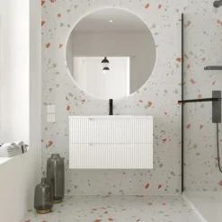 Meuble de salle de bain ondulé à suspendre avec vasque à encastrer