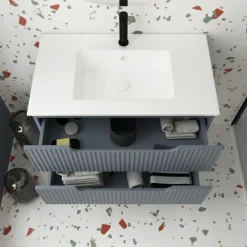 Meuble de salle de bain ondulé à suspendre avec vasque à encastrer