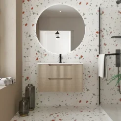 Meuble de salle de bain ondulé à suspendre avec vasque à encastrer