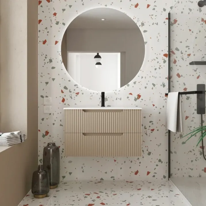 Meuble de salle de bain ondulé à suspendre avec vasque à encastrer