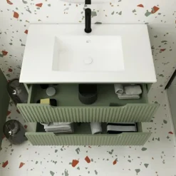 Meuble de salle de bain ondulé à suspendre avec vasque à encastrer