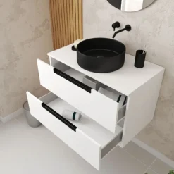 Meuble de salle de bains avec 2 tiroirs et 1 vasque ronde