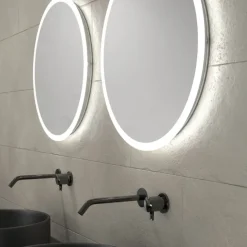 Meuble de salle de bains avec 2 vasques rondes et 2 miroirs ronds à led