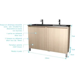Meuble de salle de bains double vasque avec 4 portes