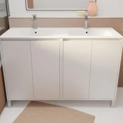 Meuble de salle de bains double vasque avec 4 portes