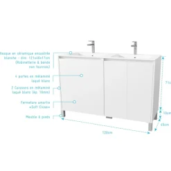 Meuble de salle de bains double vasque avec 4 portes