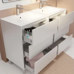 Meuble de salle de bains double vasque avec 6 tiroirs