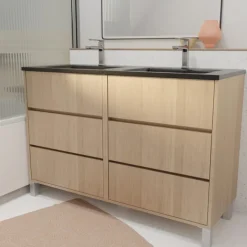 Meuble de salle de bains double vasque avec 6 tiroirs