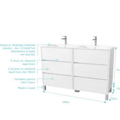 Meuble de salle de bains double vasque avec 6 tiroirs