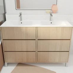 Meuble de salle de bains double vasque avec 6 tiroirs