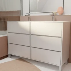 Meuble de salle de bains double vasque avec 6 tiroirs