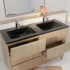 Meuble de salle de bains double vasque avec 6 tiroirs