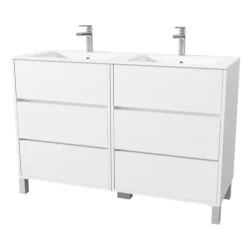 Meuble de salle de bains double vasque avec 6 tiroirs