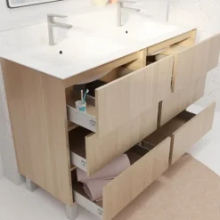 Meuble de salle de bains double vasque avec 6 tiroirs