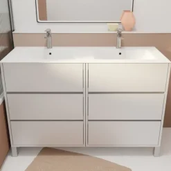 Meuble de salle de bains double vasque avec 6 tiroirs
