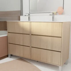 Meuble de salle de bains double vasque avec 6 tiroirs
