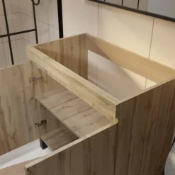 Meuble de salle de bains sur pieds 2 portes avec vasque en céramique