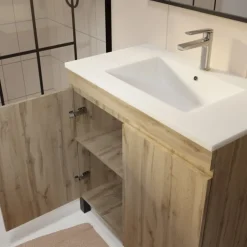 Meuble de salle de bains sur pieds 2 portes avec vasque en céramique