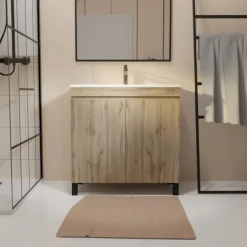 Meuble de salle de bains sur pieds 2 portes avec vasque en céramique