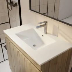 Meuble de salle de bains sur pieds 2 portes avec vasque en céramique