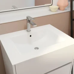 Meuble de salle de bains sur pieds avec 3 tiroirs et vasque en céramique