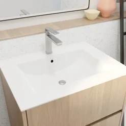 Meuble de salle de bains sur pieds avec 3 tiroirs et vasque en céramique