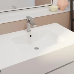 Meuble de salle de bains sur pieds avec 3 tiroirs et vasque en céramique