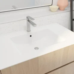 Meuble de salle de bains sur pieds avec 3 tiroirs et vasque en céramique