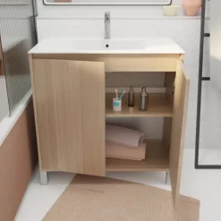 Meuble de salle de bains sur pieds avec 2 portes et vasque