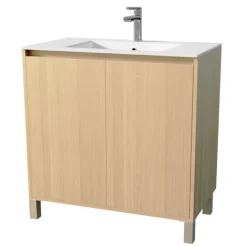 Meuble de salle de bains sur pieds avec 2 portes et vasque