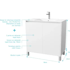 Meuble de salle de bains sur pieds avec 2 portes et vasque