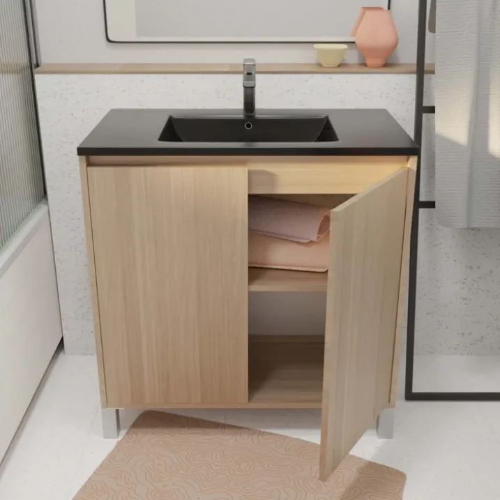 Meuble de salle de bains sur pieds avec 2 portes et vasque