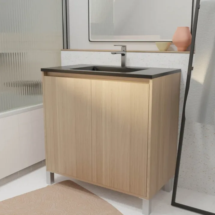 Meuble de salle de bains sur pieds avec 2 portes et vasque