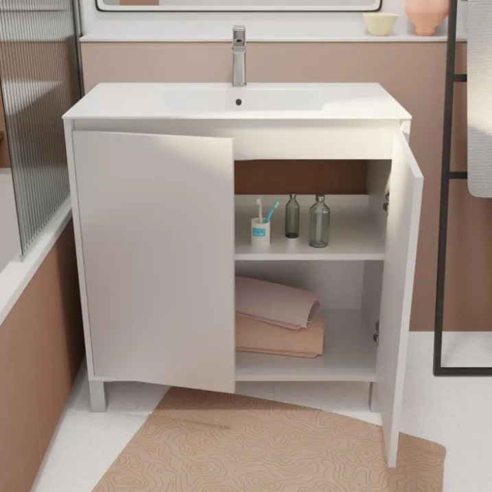 Meuble de salle de bains sur pieds avec 2 portes et vasque