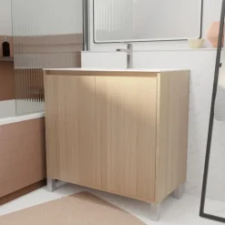 Meuble de salle de bains sur pieds avec 2 portes et vasque