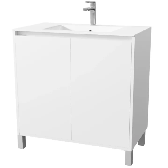 Meuble de salle de bains sur pieds avec 2 portes et vasque