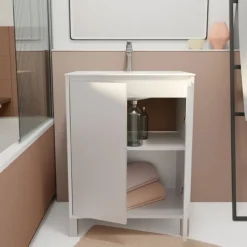 Meuble de salle de bains sur pieds avec 2 portes et vasque