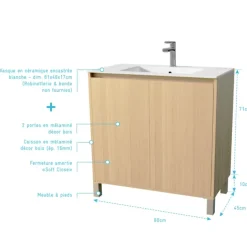 Meuble de salle de bains sur pieds avec 2 portes et vasque